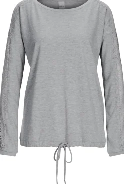 Shirts|heine Spitzenshirt mit Langarm grau-melange