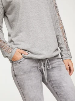Shirts|heine Spitzenshirt mit Langarm grau-melange