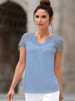 Shirts| Spitzenshirt mit transparenter Spitze eisblau