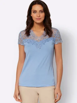 Shirts| Spitzenshirt mit transparenter Spitze eisblau
