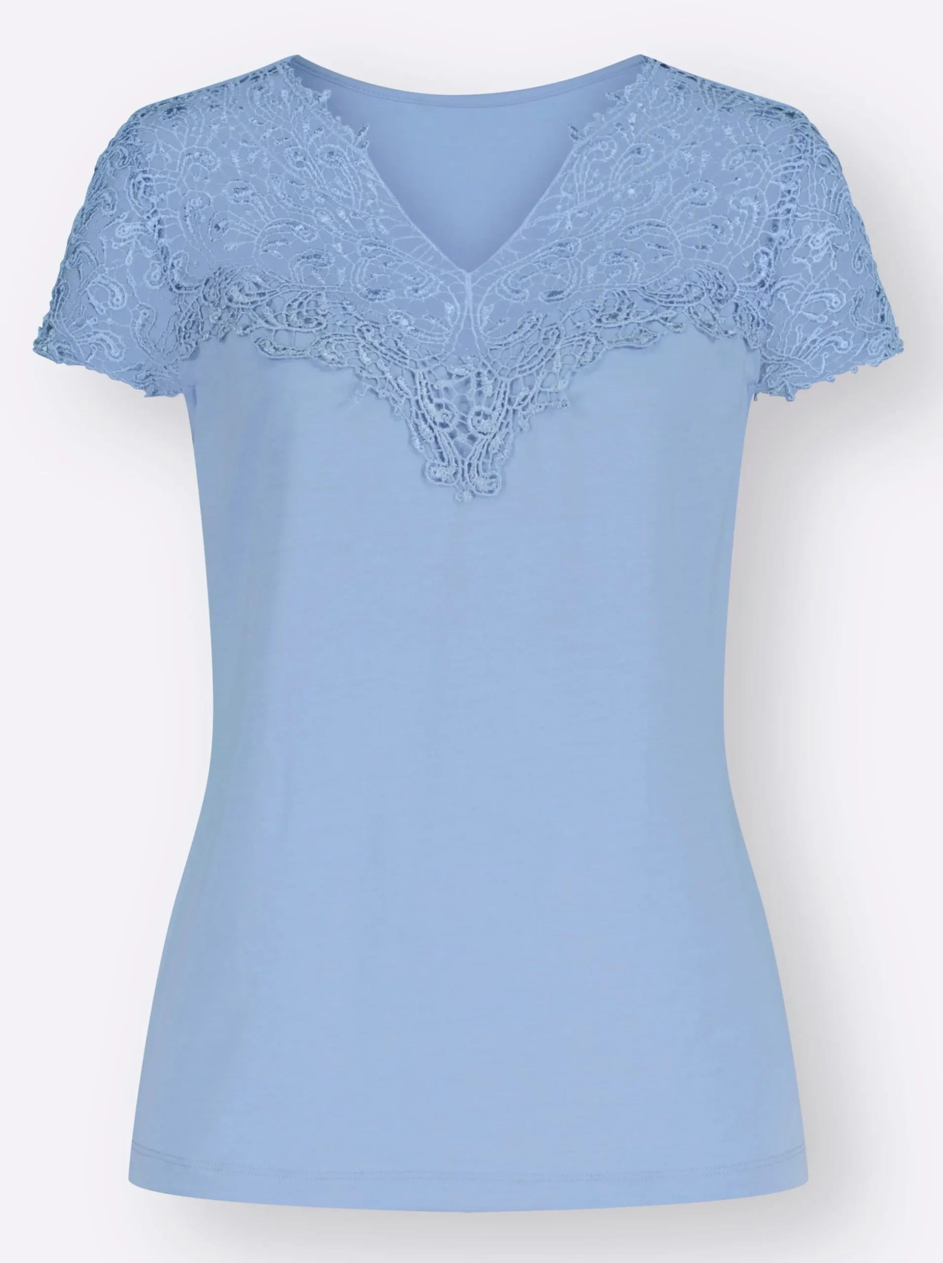 Shirts| Spitzenshirt mit transparenter Spitze eisblau