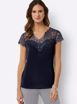 Shirts| Spitzenshirt mit transparenter Spitze marine