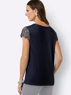 Shirts| Spitzenshirt mit transparenter Spitze marine