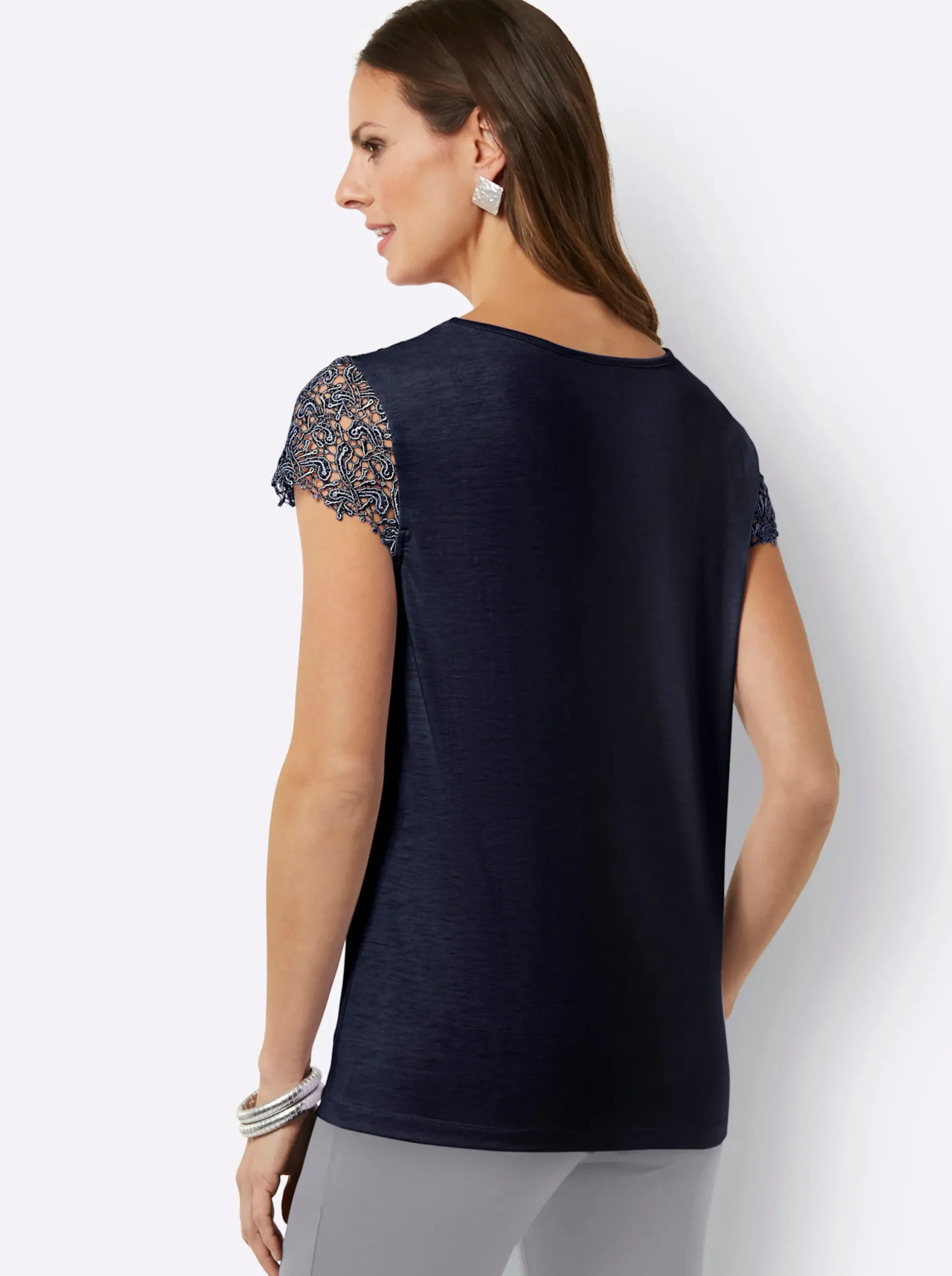 Shirts| Spitzenshirt mit transparenter Spitze marine