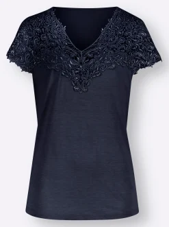 Shirts| Spitzenshirt mit transparenter Spitze marine