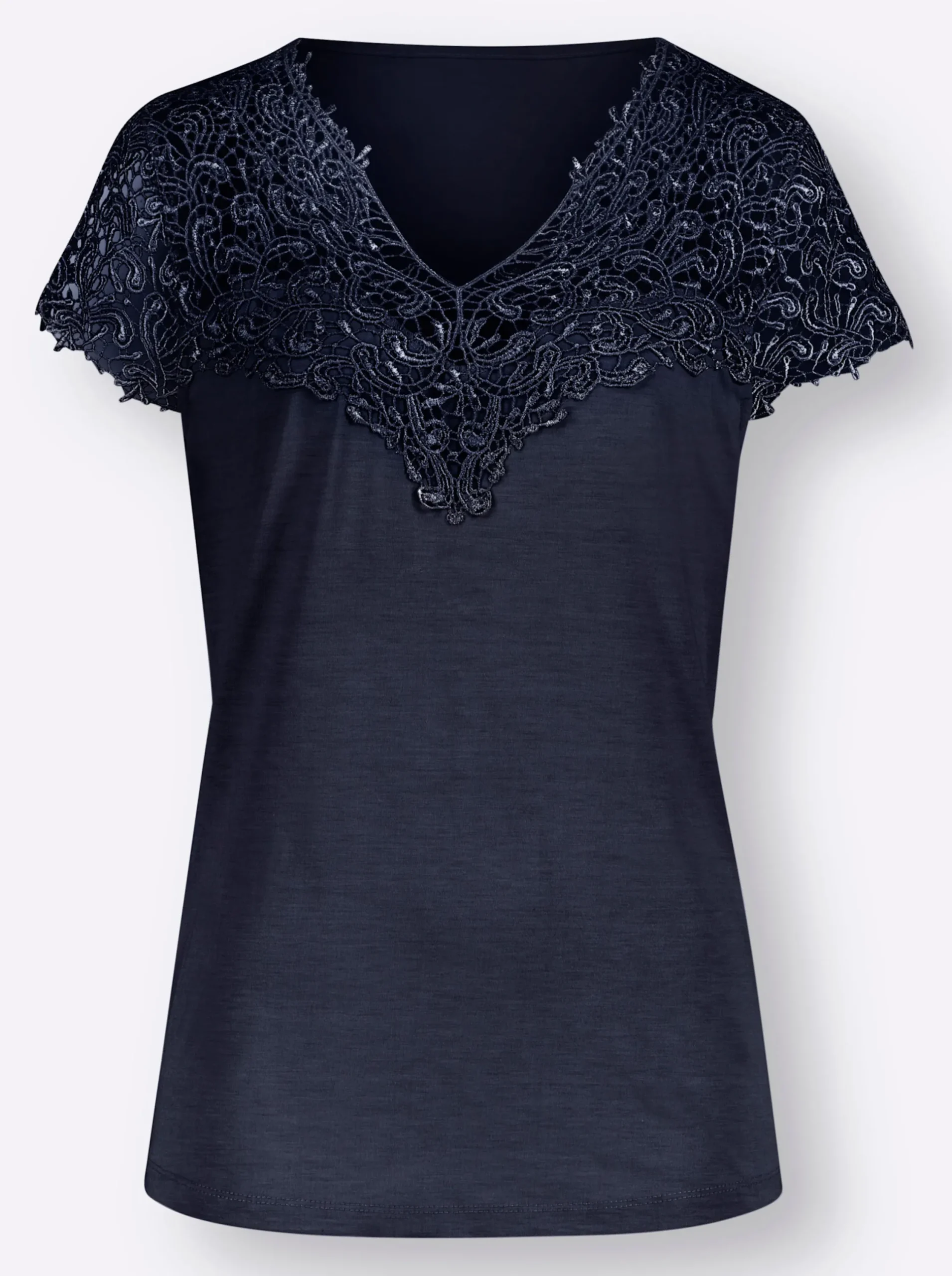 Shirts| Spitzenshirt mit transparenter Spitze marine