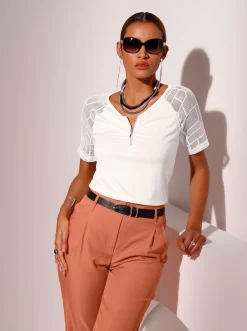 Shirts| Spitzenshirt mit transparenten Ärmeln weiß