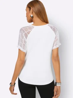 Shirts| Spitzenshirt mit transparenten Ärmeln weiß