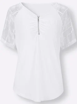 Shirts| Spitzenshirt mit transparenten Ärmeln weiß