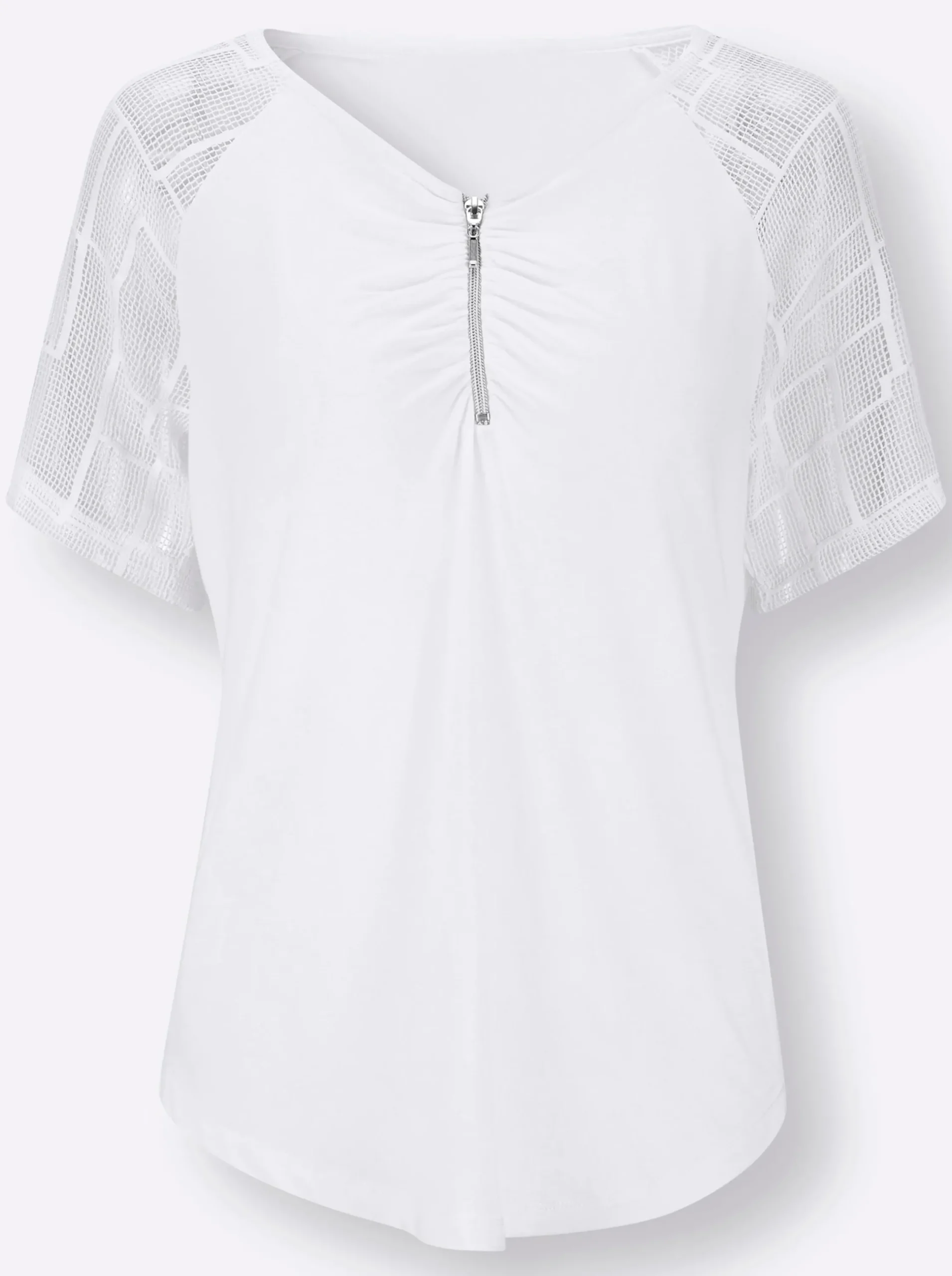 Shirts| Spitzenshirt mit transparenten Ärmeln weiß