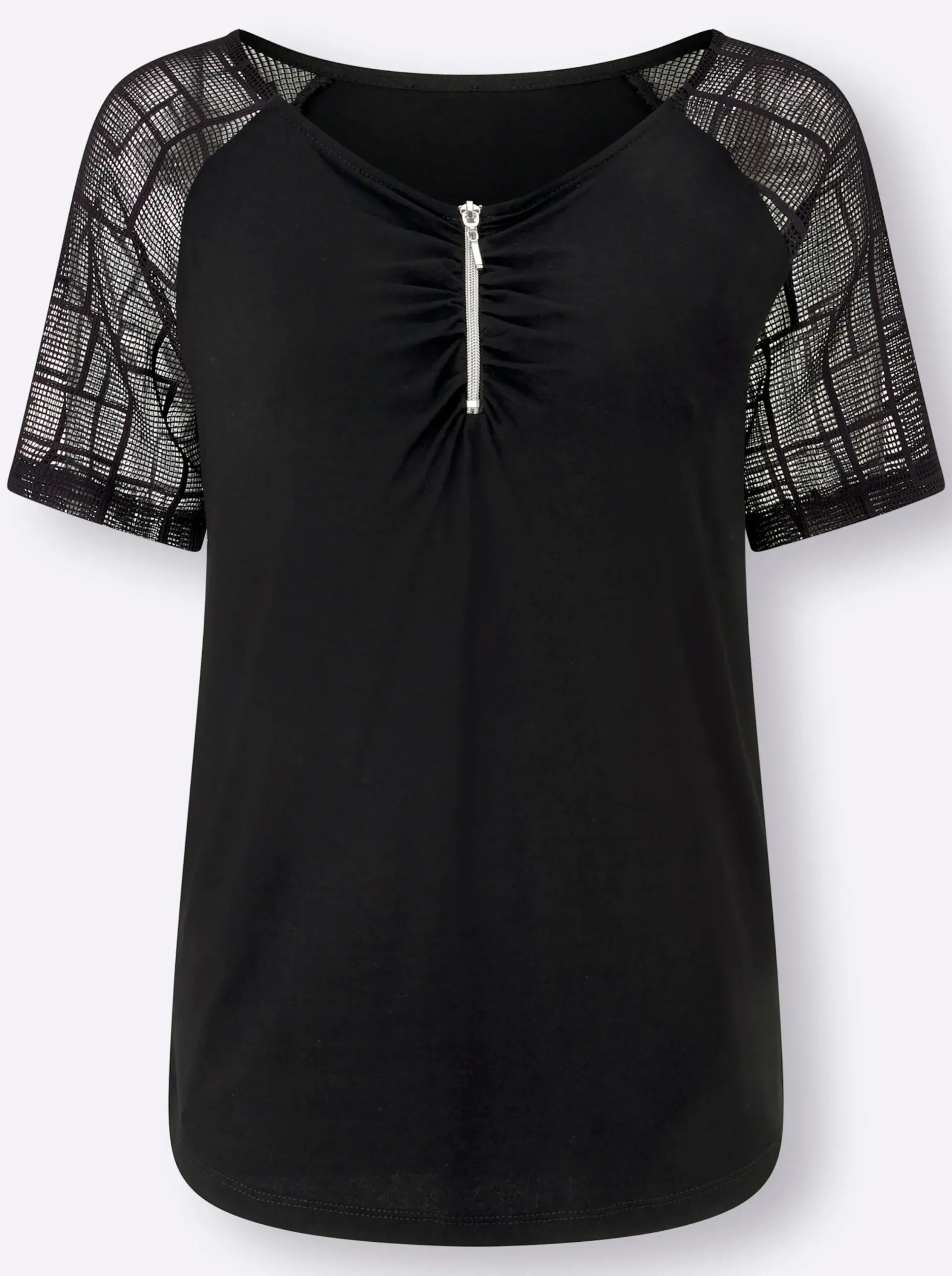 Shirts| Spitzenshirt mit transparenten Ärmeln schwarz