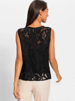 Shirts|Blusen|heine Spitzentop mit Schlingenknopfverschluss im Nacken schwarz