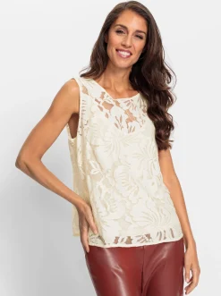 Shirts|heine Spitzentop mit Schlingenknopfverschluss im Nacken champagner