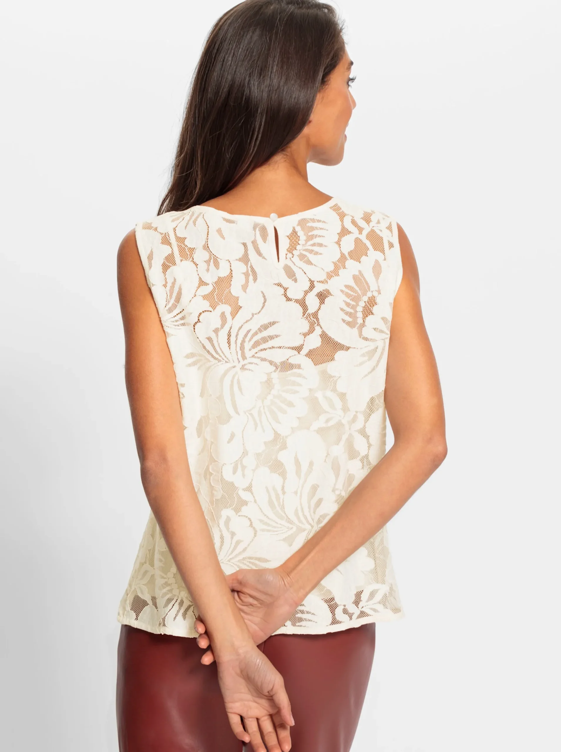 Shirts|heine Spitzentop mit Schlingenknopfverschluss im Nacken champagner