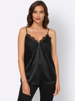 Strandmode|Shirts|heine Spitzentop mit Seide schwarz