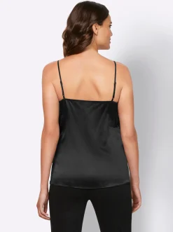 Strandmode|Shirts|heine Spitzentop mit Seide schwarz