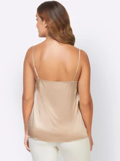 Blusen|heine Spitzentop mit Seide beige