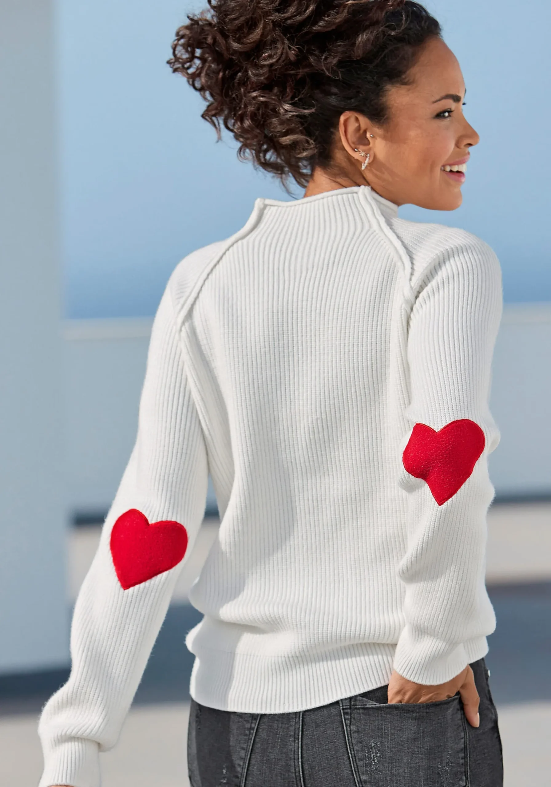 Pullover|LASCANA Stehkragenpullover wollweiß
