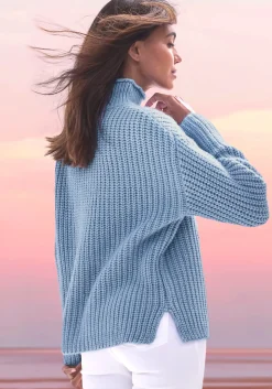 Pullover|Buffalo Stehkragenpullover blaumeliert