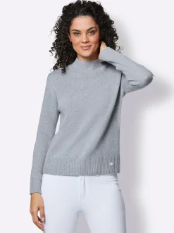 Basics|CREATION L PREMIUM Stehkragenpullover bleu-meliert