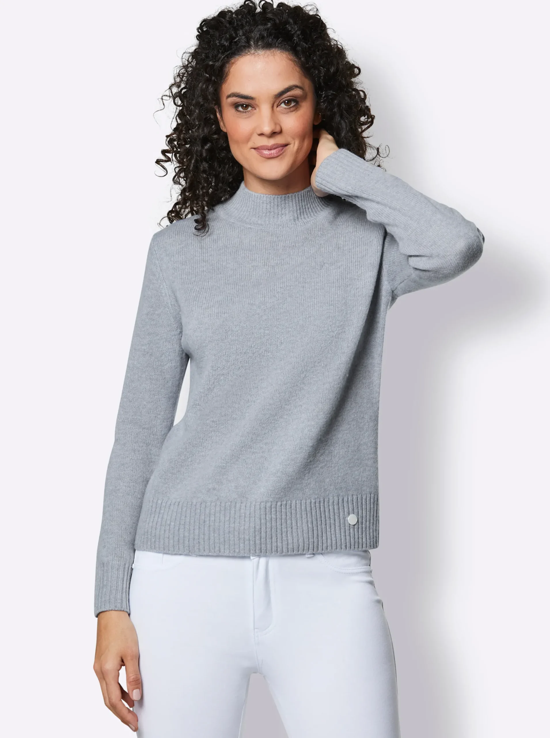 Basics|CREATION L PREMIUM Stehkragenpullover bleu-meliert