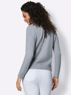 Basics|CREATION L PREMIUM Stehkragenpullover bleu-meliert