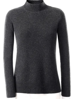 Basics| Stehkragenpullover aus reinem Kaschmir anthrazit-meliert