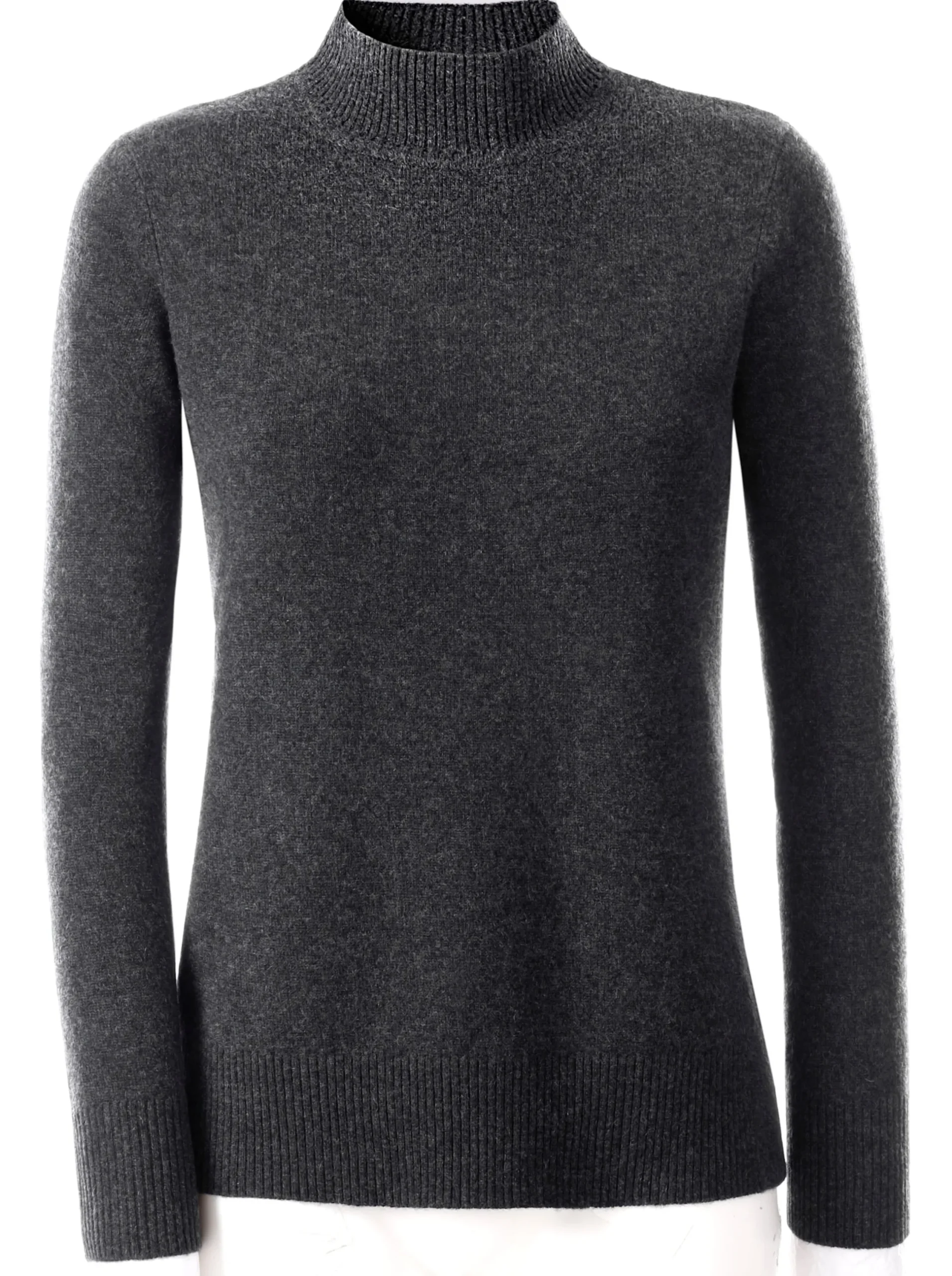 Basics| Stehkragenpullover aus reinem Kaschmir anthrazit-meliert