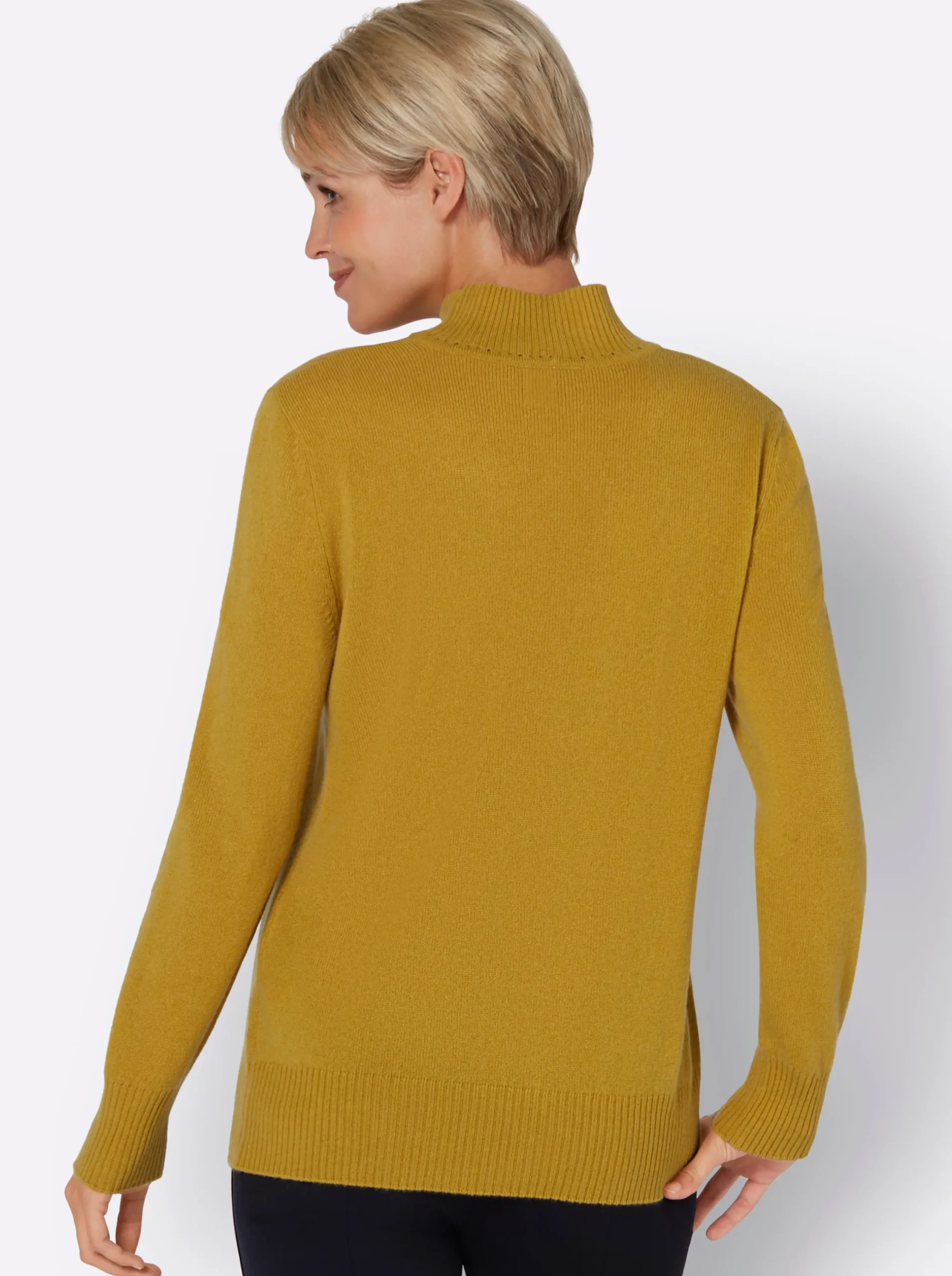 Basics|Pullover| Stehkragenpullover aus reinem Kaschmir ocker-meliert