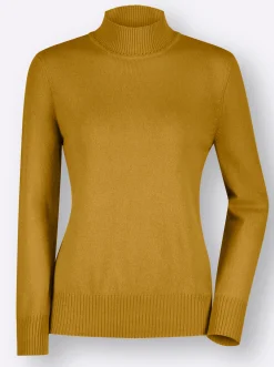 Basics|Pullover| Stehkragenpullover aus reinem Kaschmir ocker-meliert