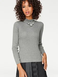 Pullover|heine Stehkragenpullover in figurbetonender Form silbergrau
