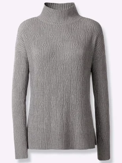 Pullover|heine Stehkragenpullover mit 20% Kaschmir grau-meliert