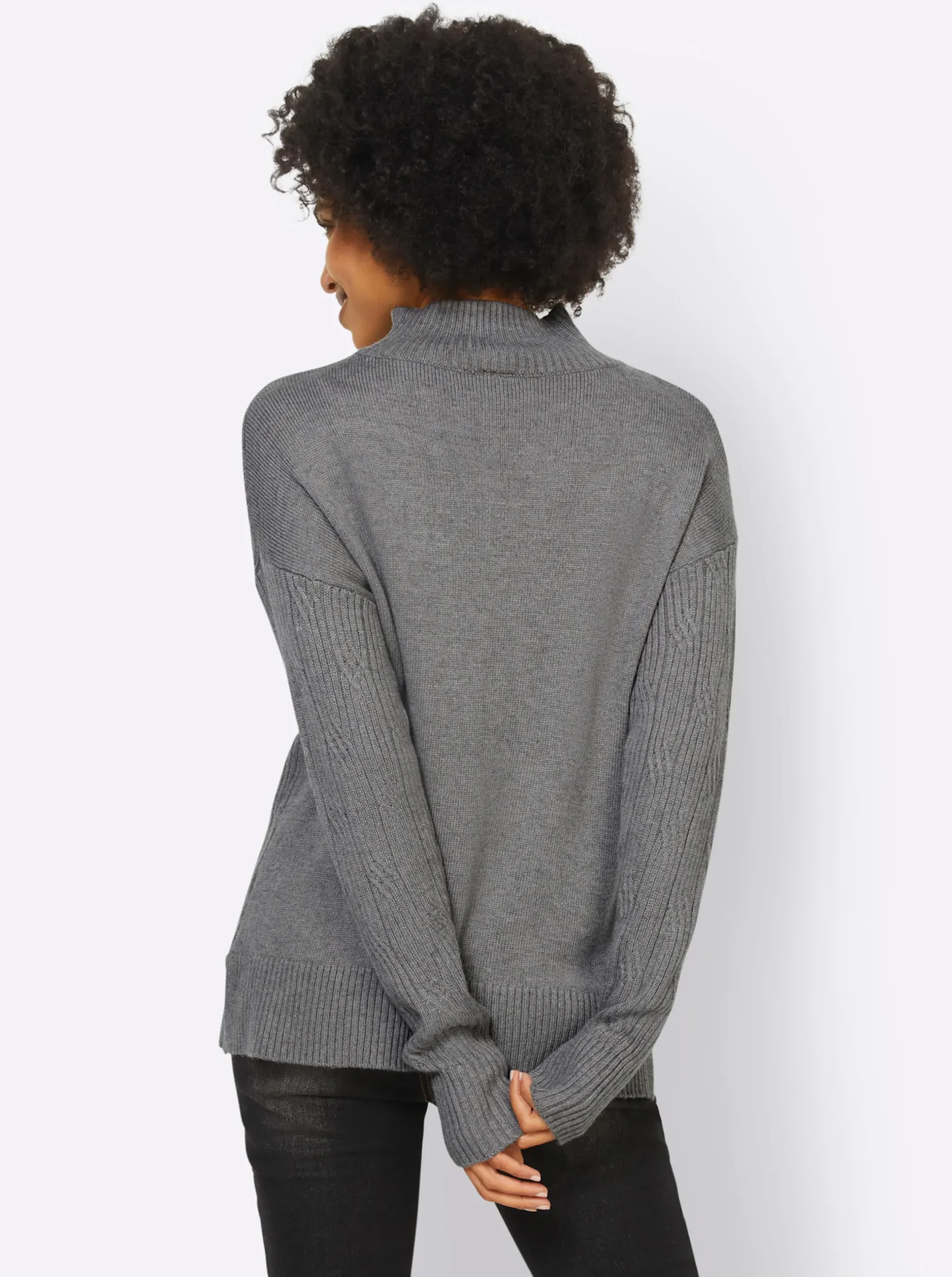 Pullover|heine Stehkragenpullover mit 20% Kaschmir grau-meliert