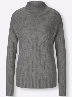 Pullover|heine Stehkragenpullover mit 20% Kaschmir grau-meliert