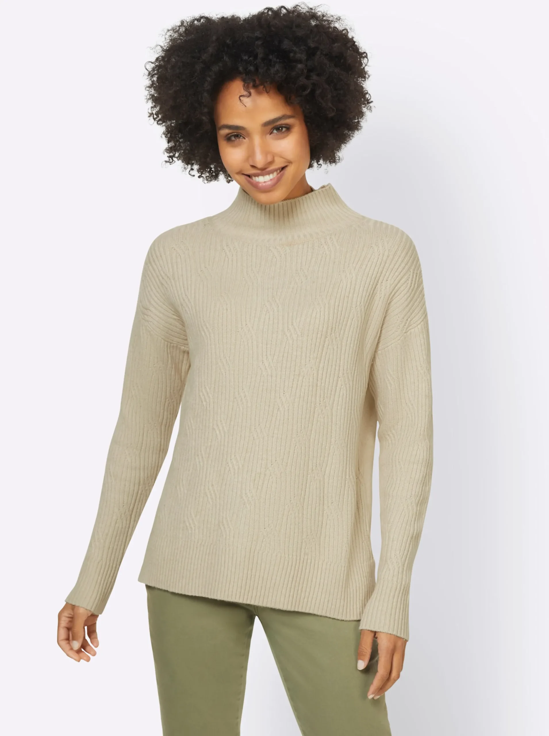 Pullover|heine Stehkragenpullover mit 20% Kaschmir sand-meliert