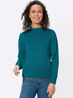 Pullover| Stehkragenpullover mit Baumwolle petrol