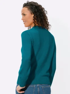 Pullover| Stehkragenpullover mit Baumwolle petrol