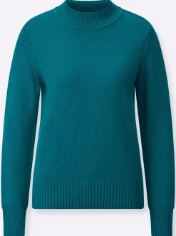 Pullover| Stehkragenpullover mit Baumwolle petrol
