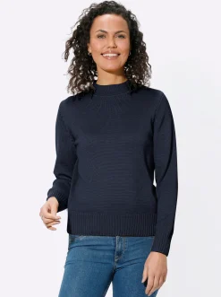 Pullover| Stehkragenpullover mit Baumwolle marine