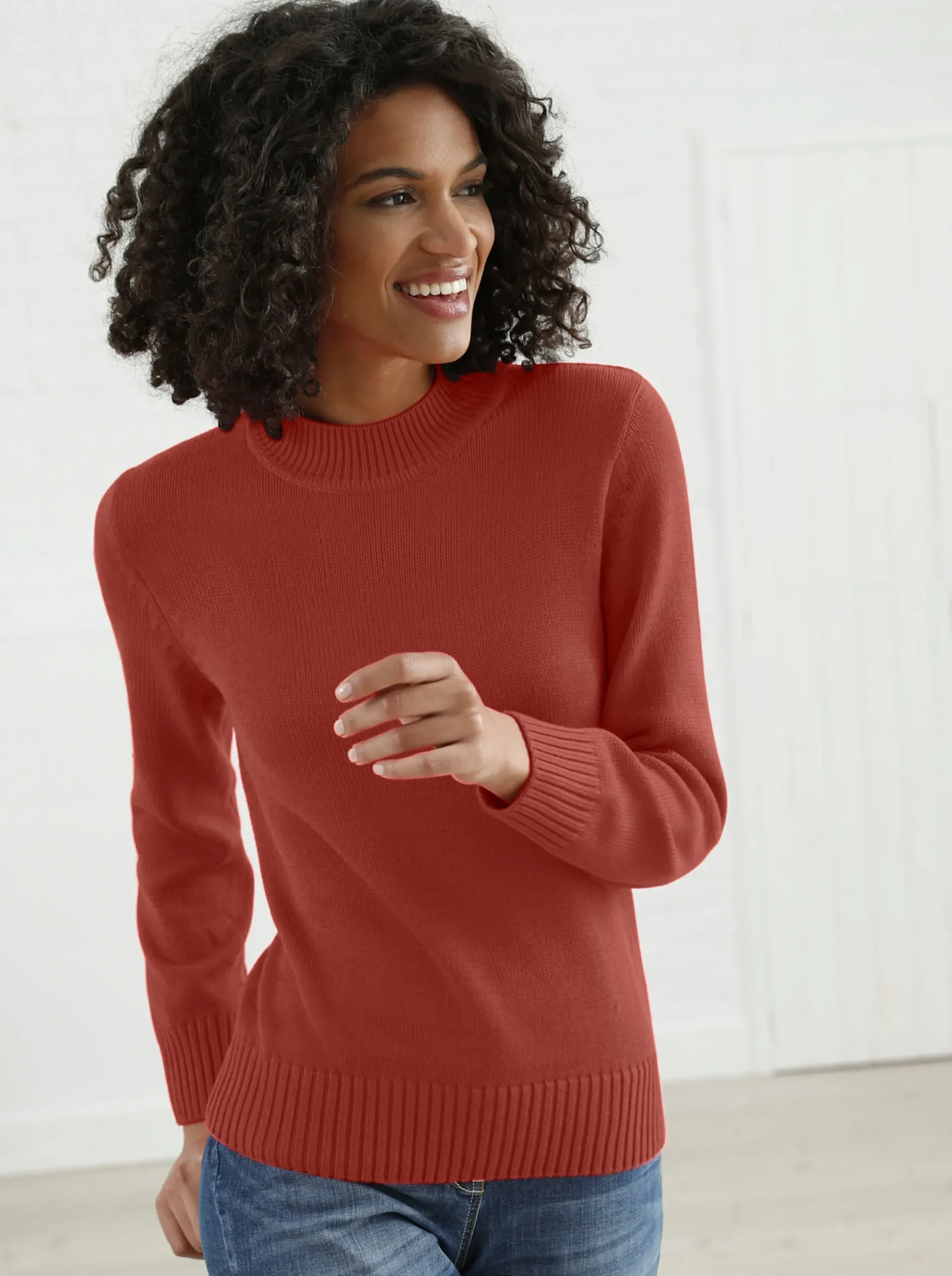 Pullover| Stehkragenpullover mit Baumwolle rostrot