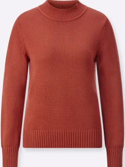 Pullover| Stehkragenpullover mit Baumwolle rostrot