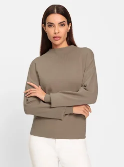 Pullover|heine Stehkragenpullover mit überschnittener Schulter sesam