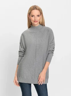 Pullover|heine Stehkragenpullover mit Fledermaus-Ärmel grau-meliert