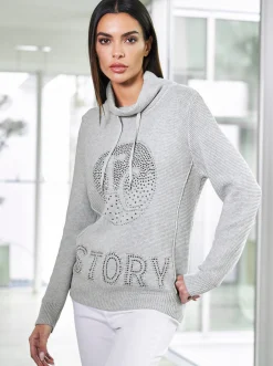 Pullover|heine Stehkragenpullover mit Glitzer-Details hellgrau-meliert