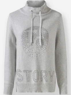 Pullover|heine Stehkragenpullover mit Glitzer-Details hellgrau-meliert