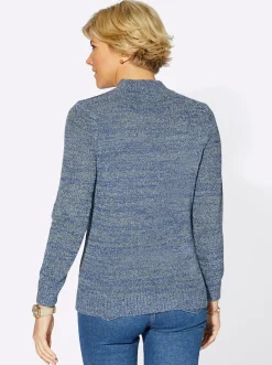 Pullover| Stehkragenpullover mit Intarsien-Strickmuster jeansblau-meliert