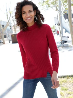 Basics| Stehkragenpullover mit Strickmuster dunkelrot