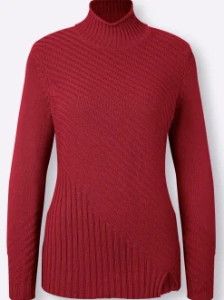 Basics| Stehkragenpullover mit Strickmuster dunkelrot