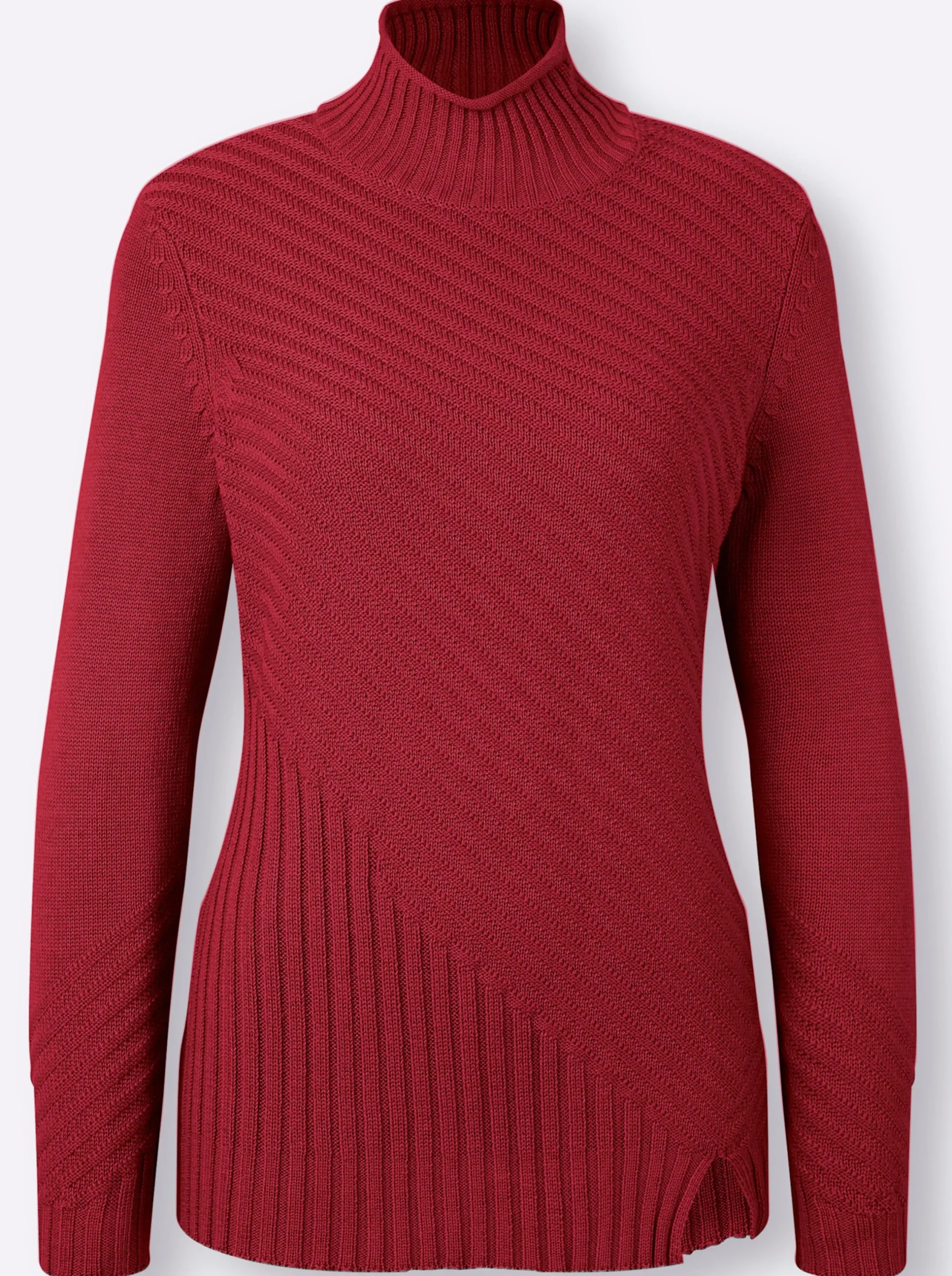 Basics| Stehkragenpullover mit Strickmuster dunkelrot