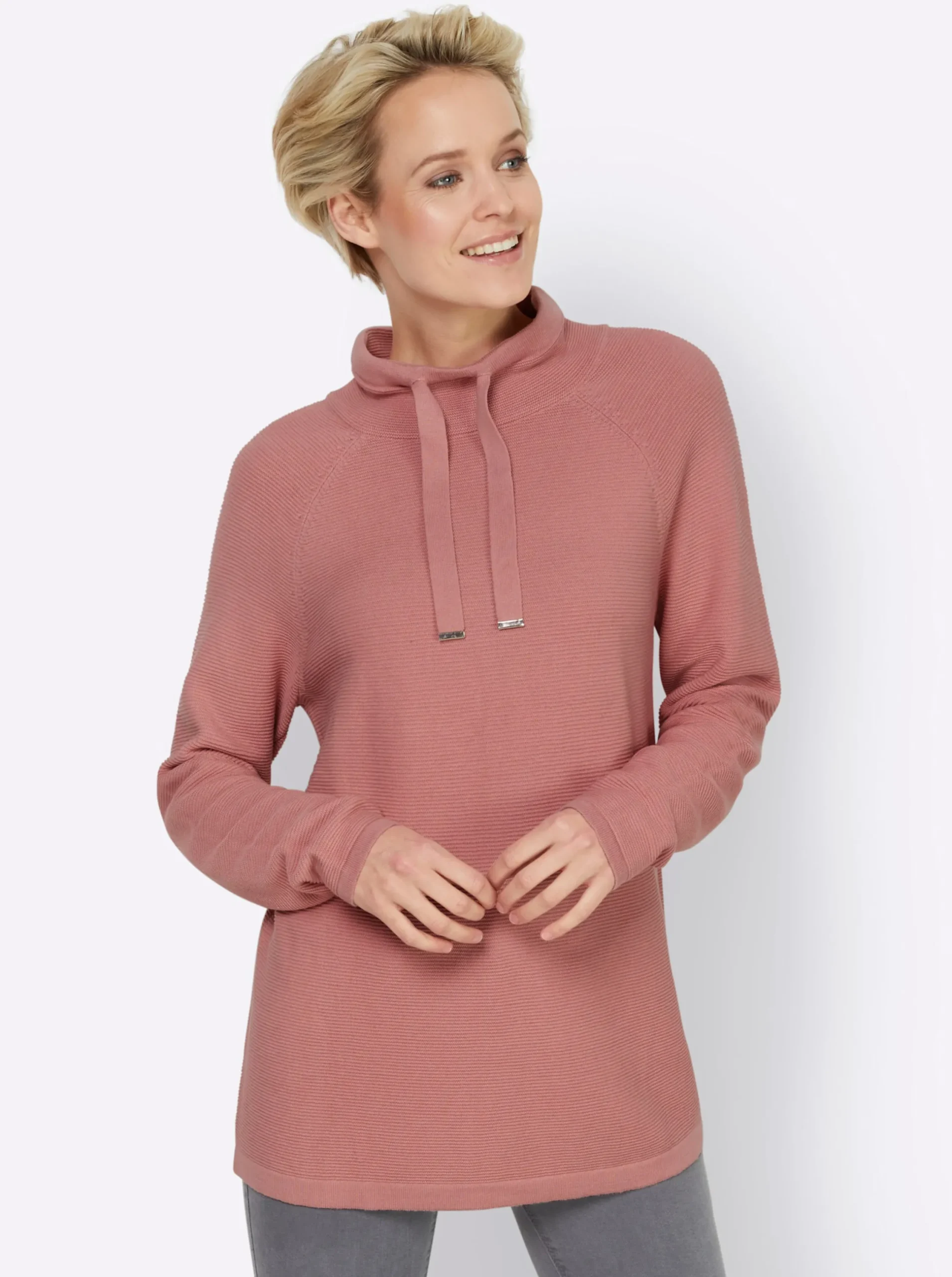 Pullover|heine Stehkragenpullover mit Zierbändern rosenquarz